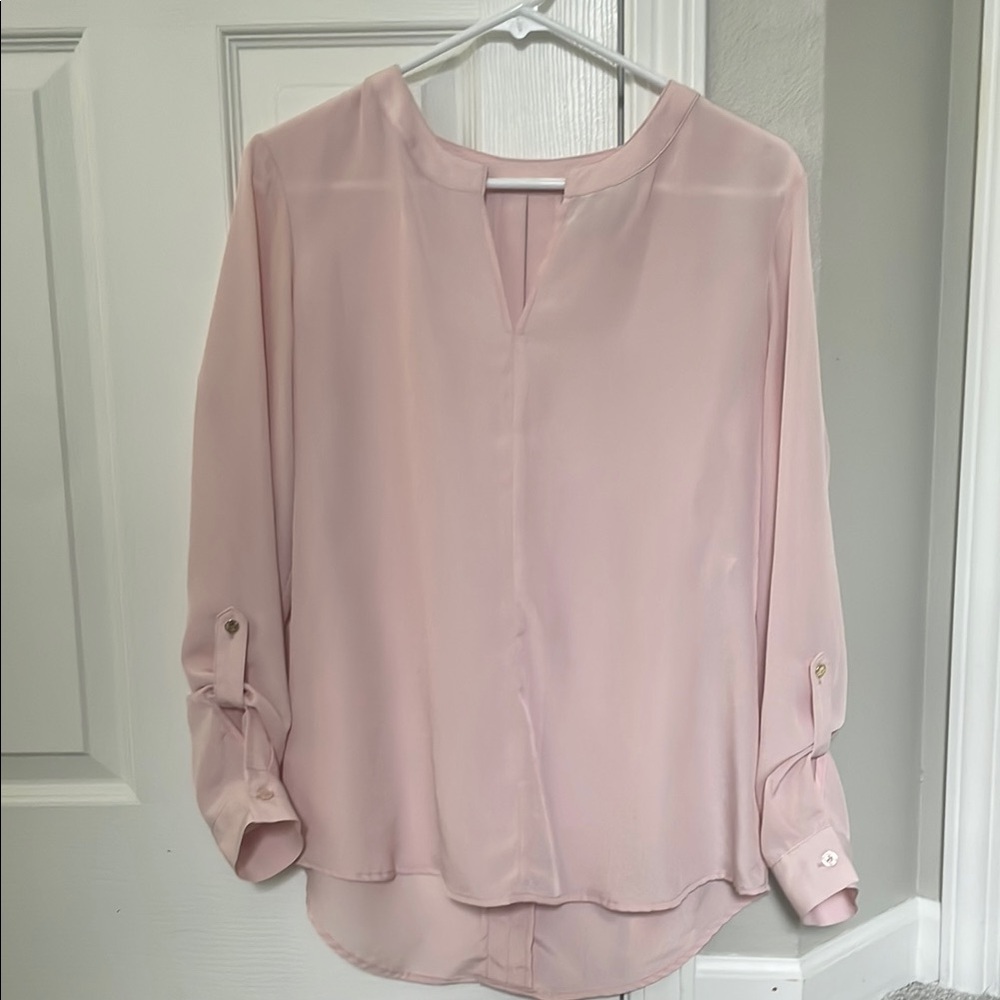 Anne Klein Pink Long Sleeve Blouse with Mandarin Collar